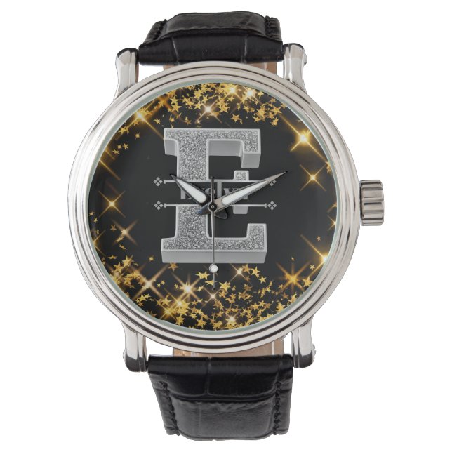 Personalised E Initial Silver Monogram Your Name  Watch (Front)