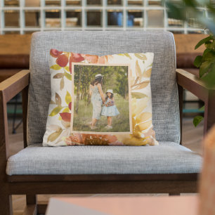 Personalised Earthy Autumn Floral Family Photo Cushion