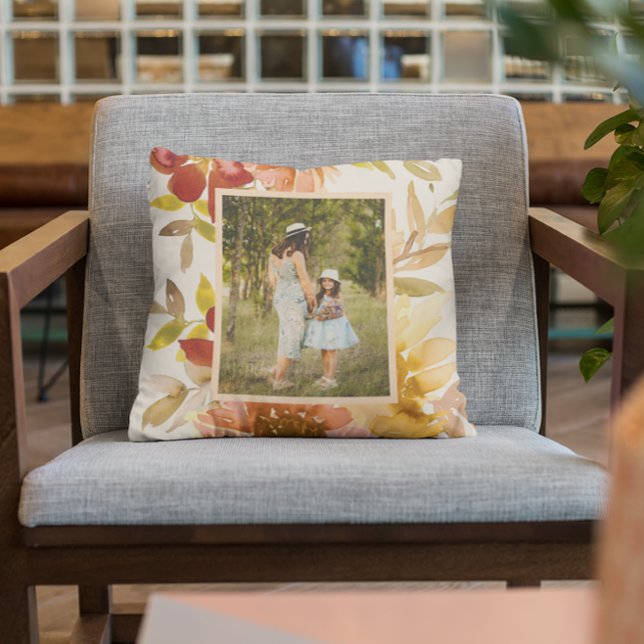 Personalised Earthy Autumn Floral Family Photo Cushion (Creator Uploaded)