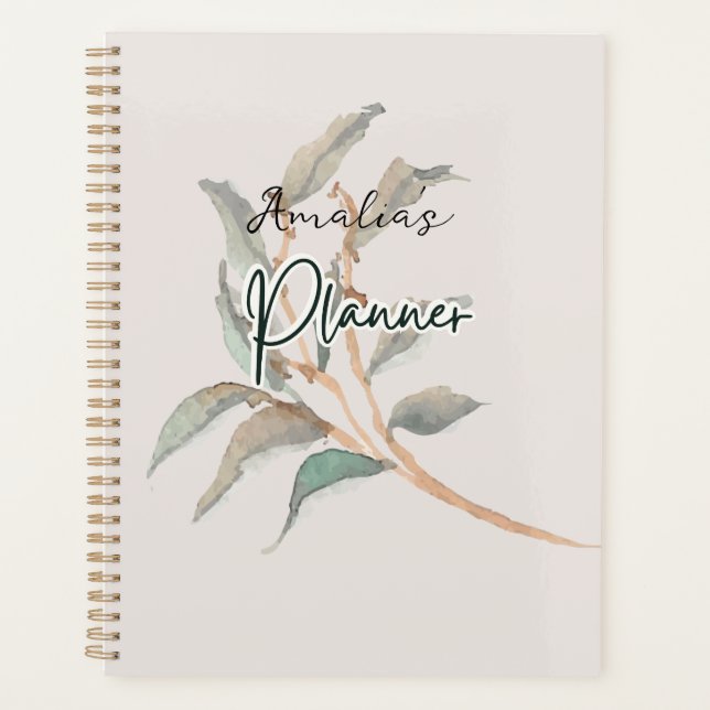 Personalised earthy background watercolor script planner (Front)