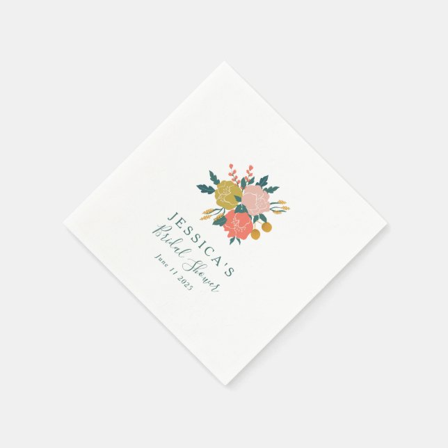 Personalised Earthy Floral Bouquet Bridal Shower Napkin (Corner)