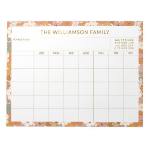 Personalised Earthy Floral Family Planner Calendar Notepad