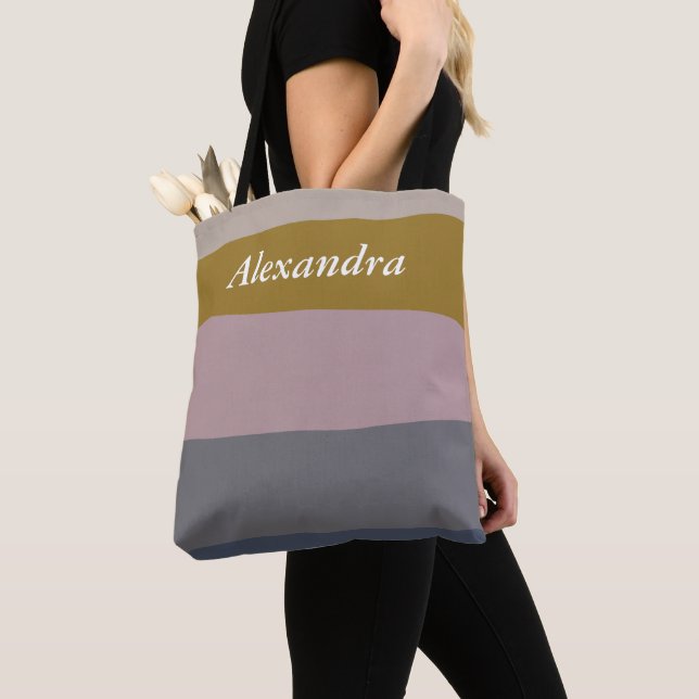 Personalised Earthy Tones Minimalist Colour Block  Tote Bag (Close Up)