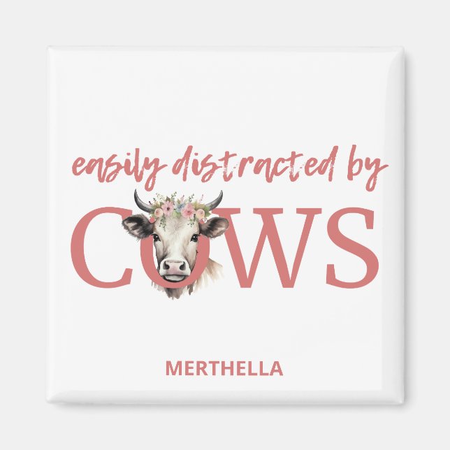 Personalised EASILY DISTRACTED BY COWS Vintage  Magnet (Front)