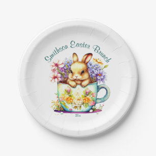 Personalised Easter Brunch Bunny Floral Teal Paper Plate