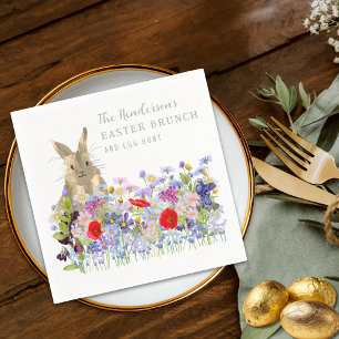 Personalised Easter Brunch Egg Hunt Bunny Floral Napkin
