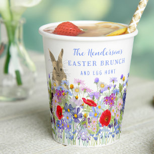 Personalised Easter Brunch Egg Hunt Bunny Floral Paper Cups