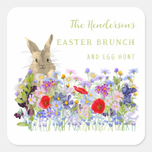 Personalised Easter Brunch Egg Hunt Bunny Floral Square Sticker