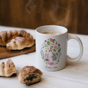 Personalised Easter Bunny and Flower Coffee Mug