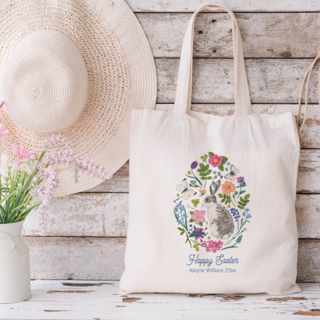 Personalised Easter Bunny and Flower Tote Bag (Creator Uploaded)