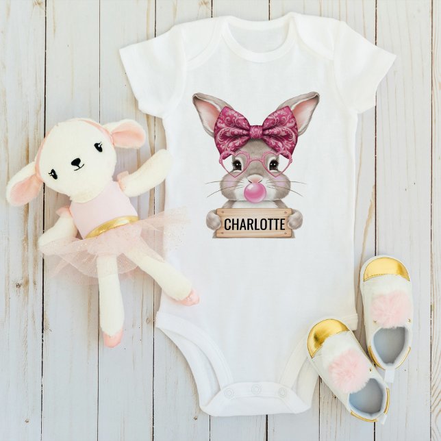 Personalised Easter Bunny Baby Bodysuit for Girls (Personalized Easter Bunny Baby Bodysuit for Girls)