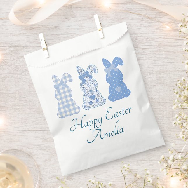 Personalised Easter Bunny Bow Coquette Blue White  Favour Bag (Clipped)