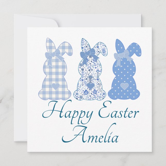 Personalised Easter Bunny Coquette Blue White Invitation (Front)