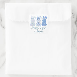 Personalised Easter Bunny Coquette Blue White Square Sticker