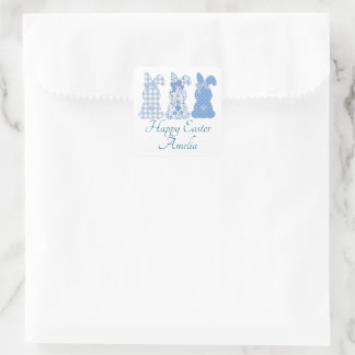 Personalised Easter Bunny Coquette Blue White Square Sticker