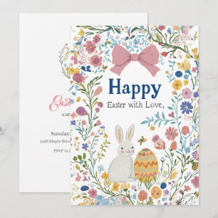 Personalised Easter Bunny, Egg, and Wreath Invitat Invitation