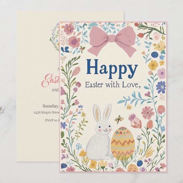 Personalised Easter Bunny, Egg, and Wreath Invitat Invitation (Front/Back)