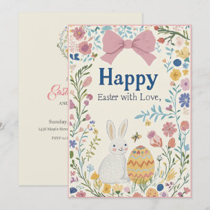 Personalised Easter Bunny, Egg, and Wreath Invitat Invitation