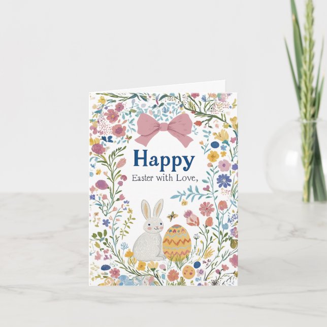 Personalised Easter Bunny, Egg, and Wreath Invitat Invitation (Front)