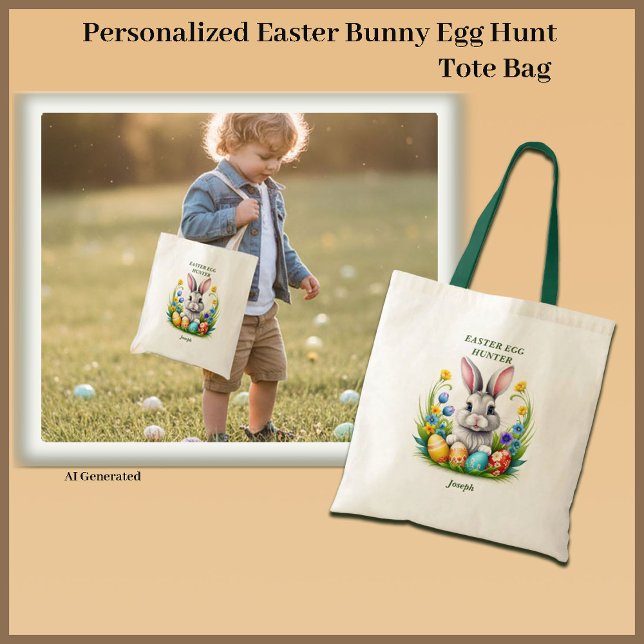 Personalised Easter Bunny Egg Hunt Tote Bag (Creator Uploaded)
