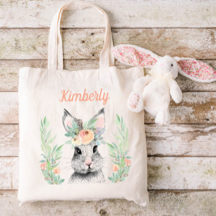 Personalised Easter Bunny Floral Tote Bag