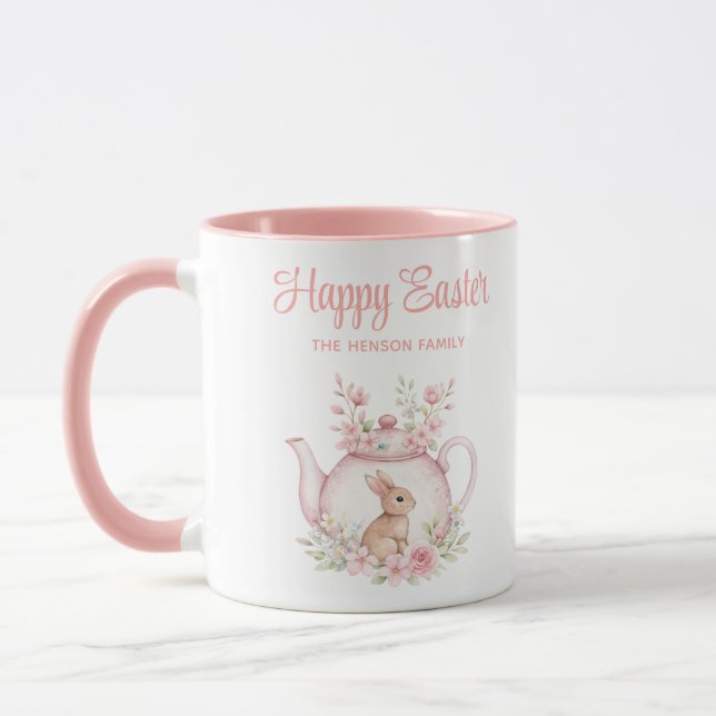 Personalised Easter Bunny Teapot Family  Mug (Left)