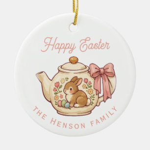 Personalised Easter Bunny Teapot Floral Party Ceramic Ornament
