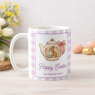Personalised Easter Bunny Teapot Gingham Family Coffee Mug