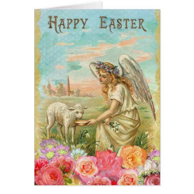 Personalised Easter Card, Vintage Angel with Lamb (Front)