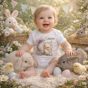 Personalised Easter Chick Illustration Baby Bodysuit