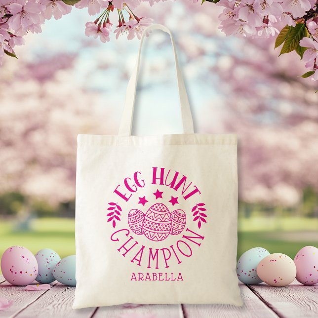 Personalised Easter Egg Hunt Champion Pink Girl Tote Bag (Personalized Easter Egg Hunt Champion Pink Girl Tote Bag)