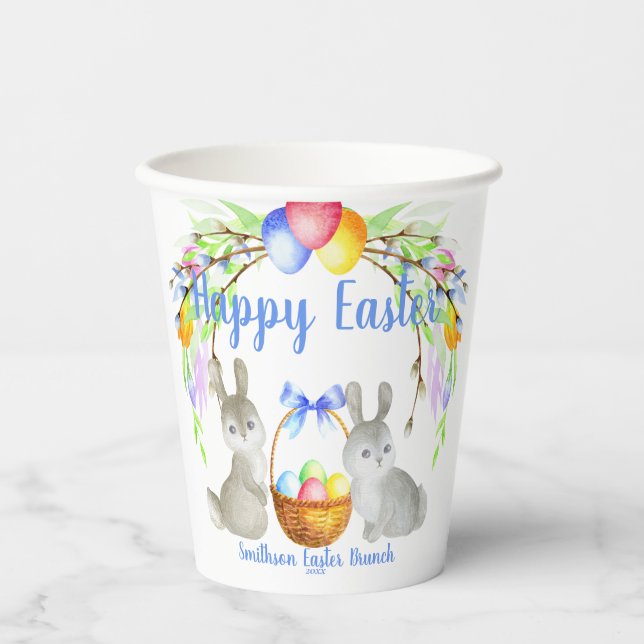 Personalised Easter Eggs, Bunnies, Spring Flowers Paper Cups (Front)
