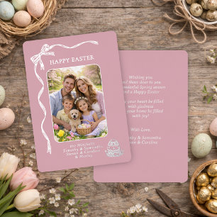 Personalised Easter Family Photo Silver Ribbon Bow Foil Holiday Card