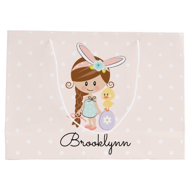 Personalised Easter Gift Bag Bunny Ears Brunette (Back)