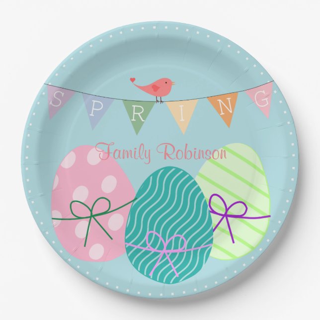 Personalised Easter Paper Plates Cute Eggs (Front)