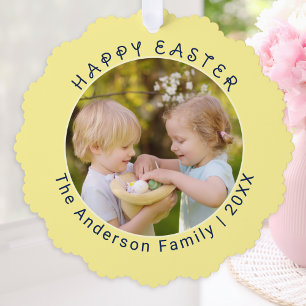 Personalised Easter Photo Family Name Yellow Tree Decoration Card