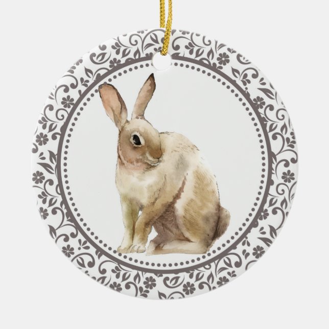 Personalised Easter Rabbit design Ceramic Ornament (Front)