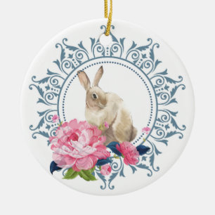 Personalised Easter Rabbit Floral design Ceramic Ornament