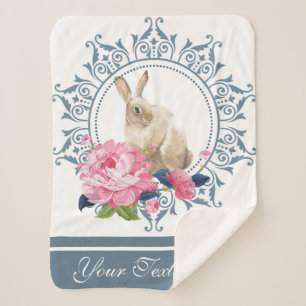 Personalised Easter Rabbit Floral Sherpa Blanket