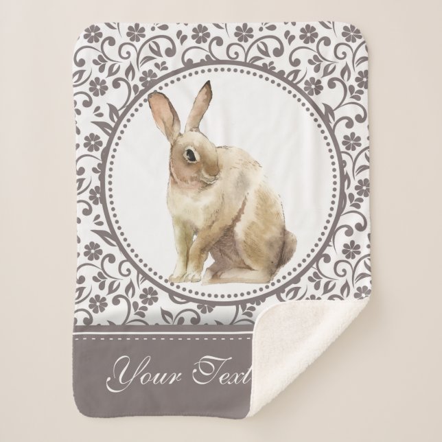 Personalised Easter Rabbit Floral Sherpa Blanket (Front)