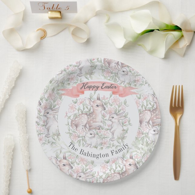 Personalised Easter Spring Deer Bunny  Paper Plate (Wedding)