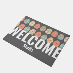 Personalised Easter Welcome Mat – Dark Pastel Egg