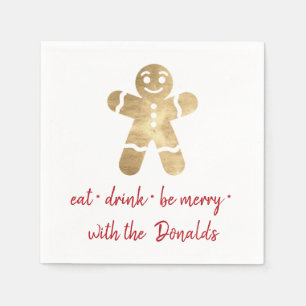 Personalised Eat Drink Be Merry Red Gold Ginger Napkin