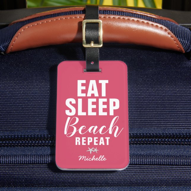 Personalised Eat Sleep Beach Repeat Travel Luggage Tag (Front Insitu 2)