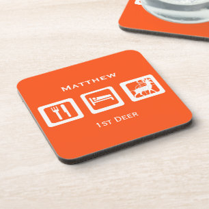 Personalised Eat Sleep Hunt 1st Deer Keepsake Coaster