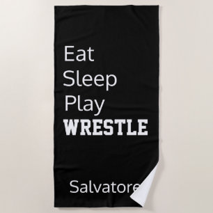 Personalised Eat, Sleep, Play Wrestle Beach Towel
