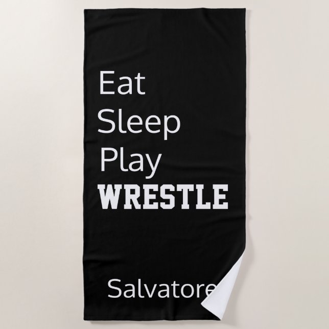 Personalised Eat, Sleep, Play Wrestle Beach Towel (Front)