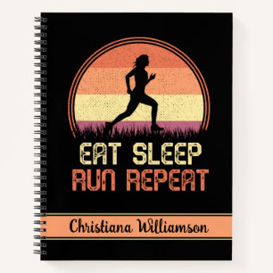 Personalised Eat Sleep Run Repeat Retro Athlete Notebook