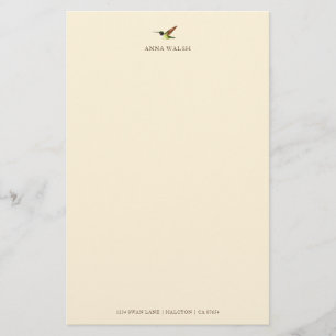 Personalised Ecru Anna's Hummingbird Stationery