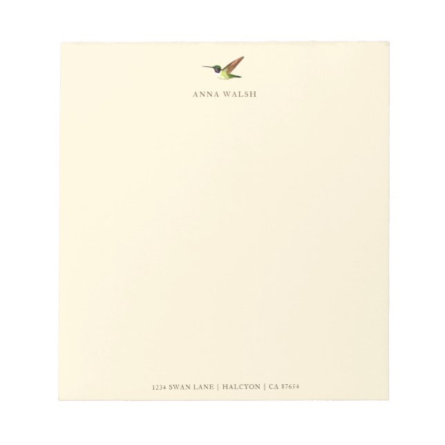 Personalised Ecru Hummingbird Notepad (Front)